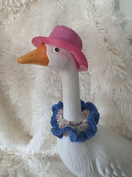 PorchaGeese Other - Pink Glitter Hat Crocheted Ruffle Collar on Decorative Goose